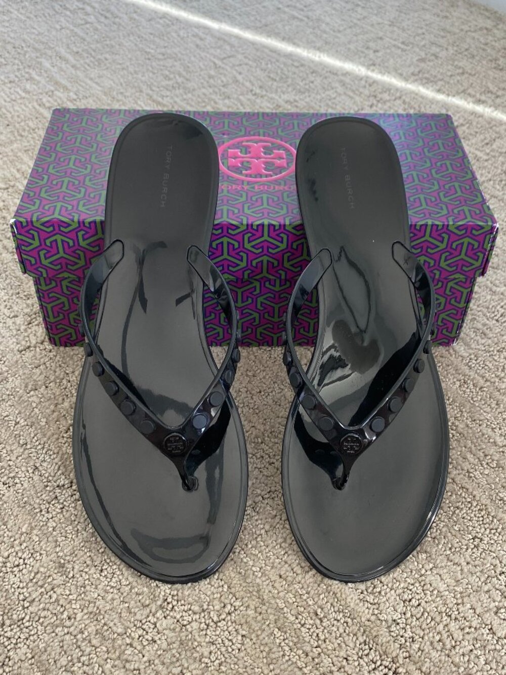 Tory Burch Studded Black Jelly Thong sz 11